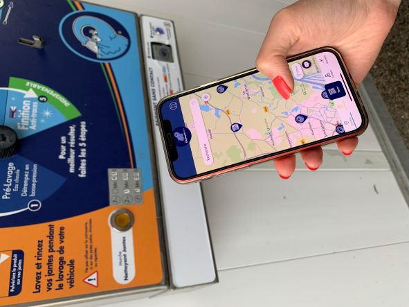 application mobile Eléphant Bleu, carte des centres de lavages